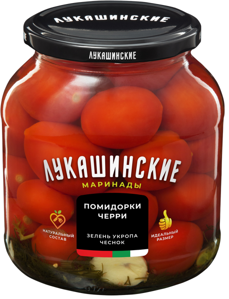 Изображение Томаты маринованные Лукашинские черри с зеленью чесноком МКЗ с/б, 670 г