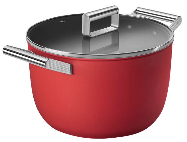 Изображение Кастрюля 26см красная матовая Смег нерж сталь с крышкой Смег к/у, 1 шт