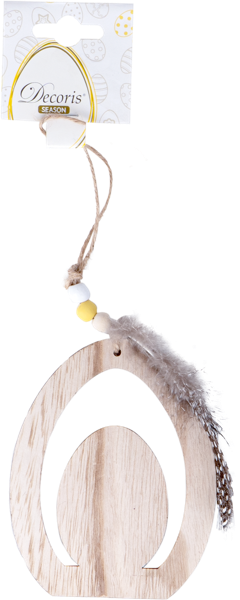 Изображение Подвеска 15см деревянная Кеминг пасхальная с перьями Кеминг , 1 шт