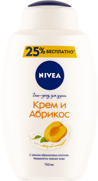 Изображение Гель для душа уход Нивея молоко и абрикос Байерсдорф п/у, 750 мл