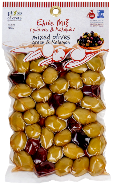 Изображение Оливки с косточкой Физис оф Крит каламата зеленые черные Асмарианаки Мария в/у, 250 г