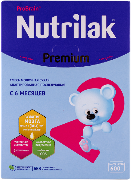 Изображение Смесь с 6 мес Нутрилак Премиум 2 молочная Нутритек кор, 600 г