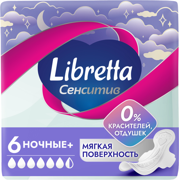 Изображение Прокладки ночные Либретта ультра пьюр сенсетив ЭвоКом м/у, 6 шт