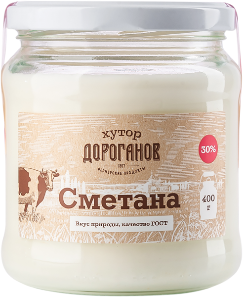 Изображение Сметана 30% Хутор Дороганов РМП Матвеево-Курганский с/б, 400 г