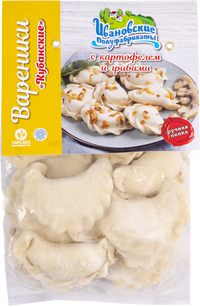 Изображение Вареники ручной лепки Ивановские Полуфабрикаты кубанские картофель грибы ИП Басынина Е.А. м/у, 450 г