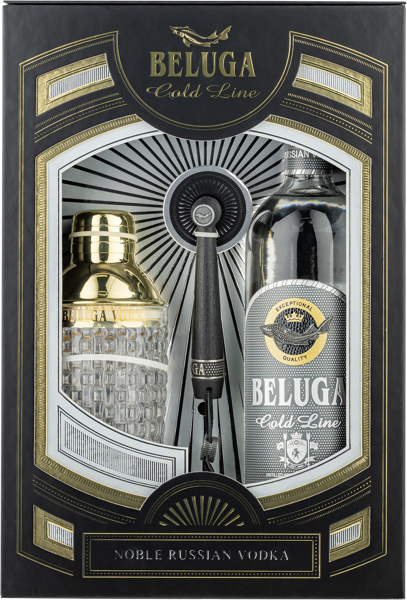 Изображение Водка набор Спирт Люкс 40% Белуга голд лайн + шейкер Мариинск. ЛВЗ с/б, 0,75 л