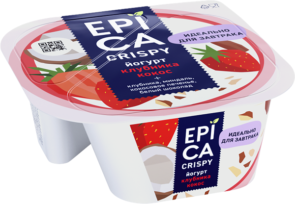 Изображение Йогурт 10,2% Эпика Криспи клубника кокос Эрманн п/б, 138 г