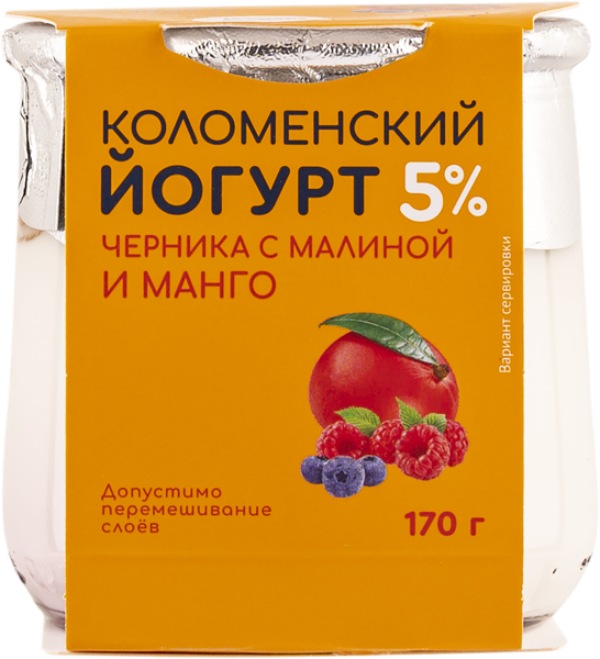 Изображение Йогурт 5% Коломенское черника малина манго Коломенское с/б, 170 г