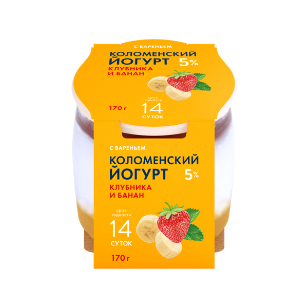 Изображение Йогурт 5% Коломенское клубника банан Коломенское с/б, 170 г