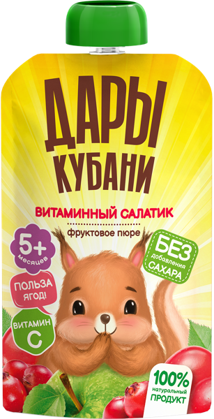 Изображение Пюре фруктовое с 5 месяцев Дары Кубани витаминный салатик Южная Соковая Компания пауч, 90 г