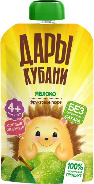 Изображение Пюре фруктовое с 4 месяцев Дары Кубани яблоко Южная Соковая Компания пауч, 90 г