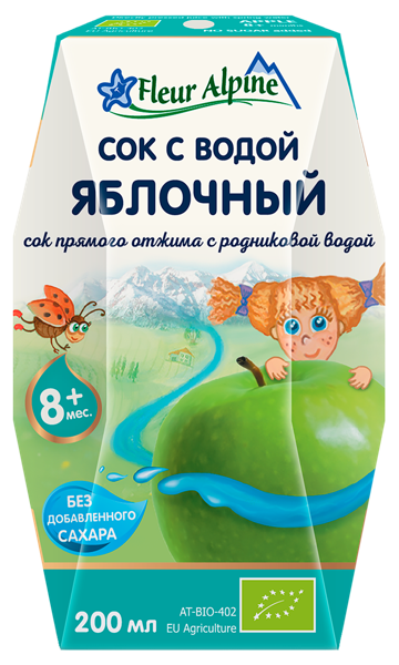 Изображение Сок с водой с 8 мес Флер Альпин БИО яблоко без сахара Зейнризер Гетранк ГмбХ т/п, 200 мл