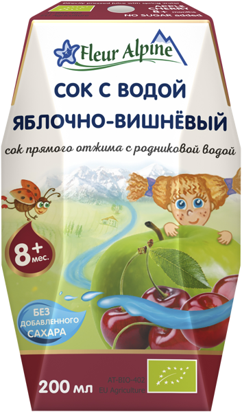 Изображение Сок с водой с 8 мес Флер Альпин БИО яблоко вишня без сахара Зейнризер Гетранк ГмбХ т/п, 200 мл