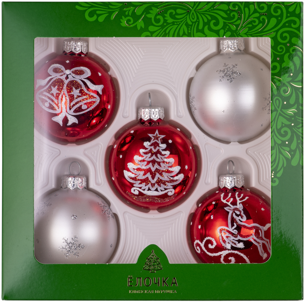 Изображение Набор Зимовье стекло Ёлочка из 5 шаров с1124 Клинская игрушка к/у, 1 упак