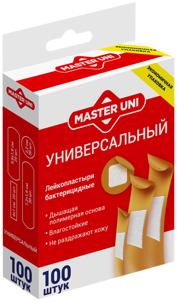Изображение Лейкопластырь бактерицидный Мастер Юни Классик полимерная основа ФармЛайн к/у, 100 шт
