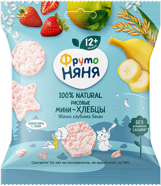 Изображение Хлебцы мини рисовые Фрутоняня яблоко клубника банан Прогресс м/у, 30 г