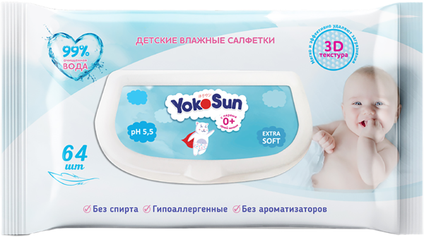 Изображение Салфетки влажные детские Йокосан Азия Лайф м/у, 64 шт