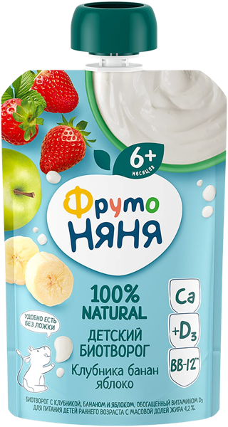 Изображение Биотворог 4,2% с 6 месяцев Фрутоняня клубника банан яблоко Прогресс пауч, 90 г