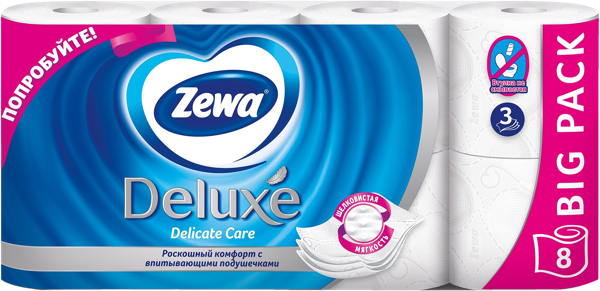 Изображение Туалетная бумага 3х слойная Зева делюкс белая 1200 листов ЭвоКом м/у, 8 шт