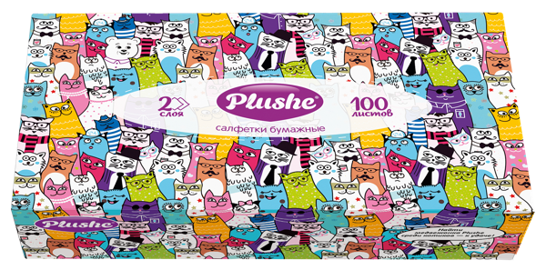 Изображение Салфетки 2х сл Плюше косметические коты Папир к/у, 100 шт