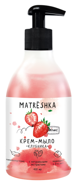 Изображение Мыло-крем для рук Матрешка БИО клубника КубаньБытХим п/у, 450 мл