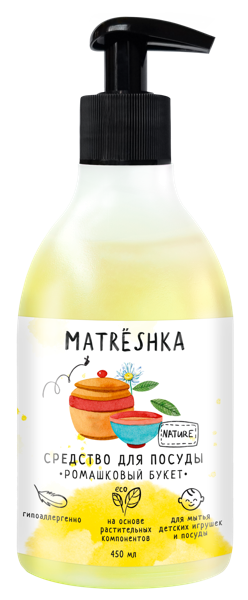 Изображение Средство для мытья посуды Матрешка БИО ромашковый букет концентр КубаньБытХим п/у, 450 мл