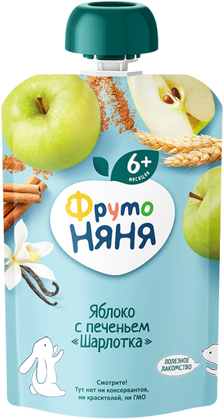 Изображение Пюре фруктовое с 6 мес Фрутоняня яблоко печенье шарлотка Прогресс пауч, 90 г