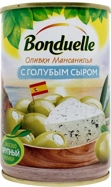 Изображение Оливки с голубым сыром Бондюэль Индастриал Алиментарис ж/б, 300 г