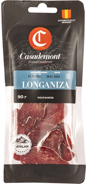 Изображение Колбаса сыровяленая нарезка Касадемонт лонганиза Пит-продукт защит.атм, 90 г