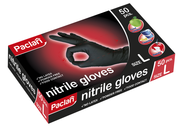 Изображение Перчатки нитриловые Паклан размер Л черные СеДо сп м/у, 50 шт