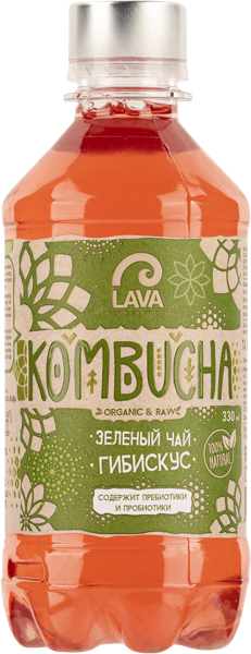 Изображение Напиток газ Лава Комбуча зеленый чай гибискус Хозсфера п/б, 0,33 л