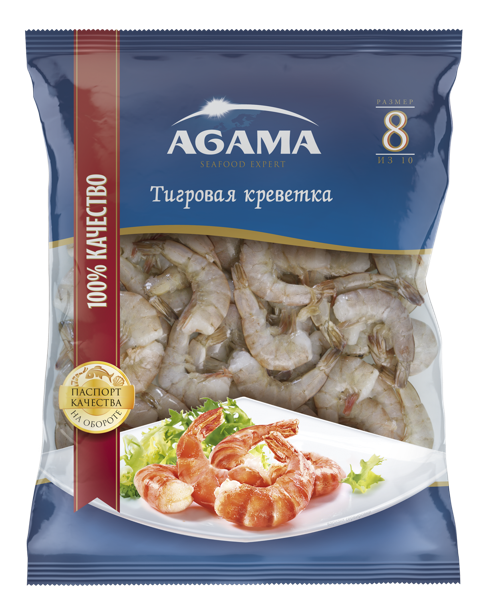 Изображение Морепродукты с/м Агама креветки тигровые №8 Агама м/у, 400 г