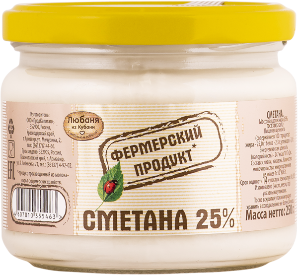 Изображение Сметана 25% Фермерский продукт КубаньРус-Молоко с/б, 250 г
