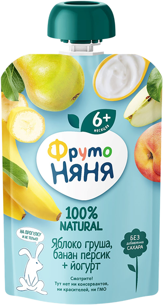 Изображение Пюре фруктовое с 6 мес Фрутоняня яблоко груша йогурт Прогресс пауч, 90 г