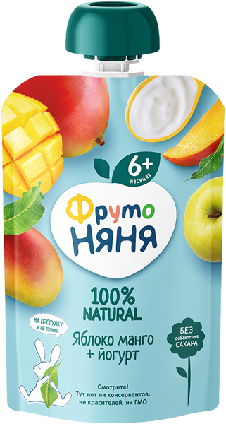 Изображение Пюре фруктовое с 6 мес Фрутоняня яблоко манго йогурт Прогресс пауч, 90 г