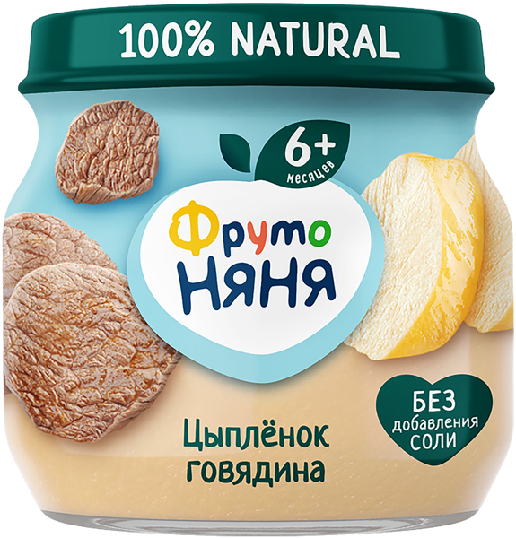 Изображение Пюре мясное с 6 мес Фрутоняня цыпленок говядина Прогресс с/б, 80 г