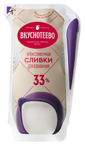 Изображение Сливки 33% Вкуснотеево Молвест м/у, 250 мл