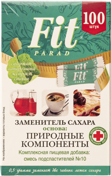 Изображение Заменитель сахара стики №10 ФитПарад в составе стевия Питеко кор, 50 г