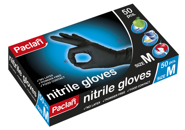 Изображение Перчатки нитриловые Паклан размер М черные СеДо сп м/у, 50 шт