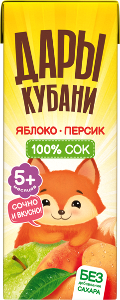 Изображение Сок с 5 месяцев Дары Кубани яблоко персик Южная Соковая Компания т/п, 200 мл
