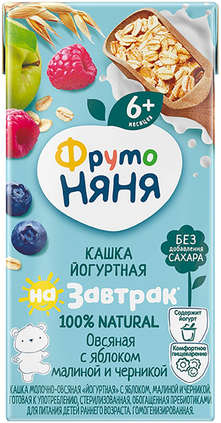 Изображение Каша с 6 мес с йогуртом Фрутоняня Я проснулся овсяная яблоко малина чер Прогресс т/п, 200 г