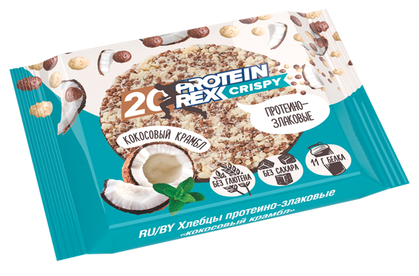 Изображение Хлебцы протеиново-злаковые 20% Протеин Рекс кокосовый крамбл Роял Кейк м/у, 55 г