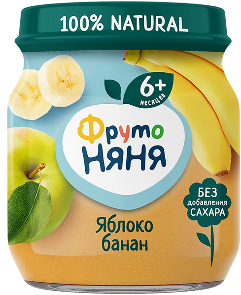 Изображение Пюре фруктовое с 6 мес Фрутоняня яблоко банан Прогресс с/б, 100 г