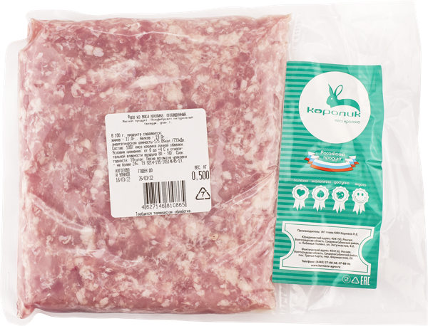 Изображение Мясо охлажденное Кролик КФХ Корнеев фарш КФХ Корнеев в/у, 500 г