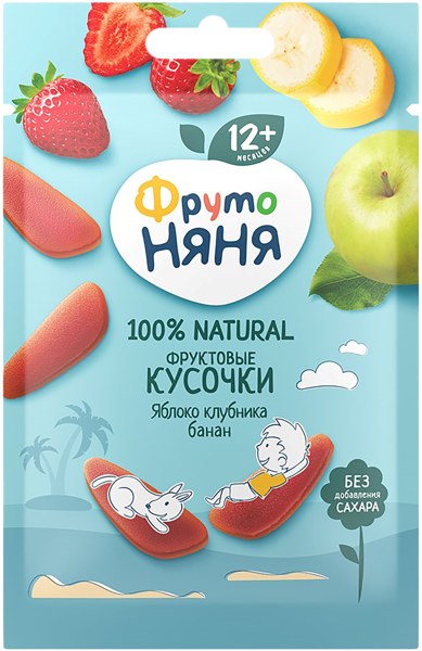 Изображение Фруктовые кусочки с 12 мес Фрутоняня яблоко клубника банан Прогресс м/у, 15 г
