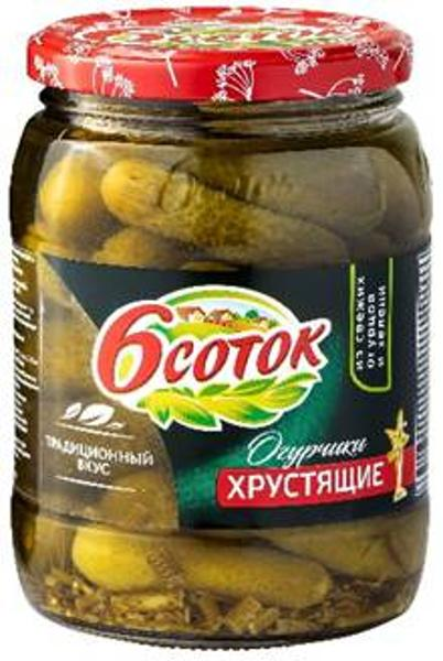 Изображение Огурцы маринованные Шесть Соток хрустящие Агро-Инвест с/б, 720 г