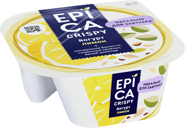 Изображение Йогурт 8,6% Эпика Криспи лимон с семечками Эрманн п/б, 140 г