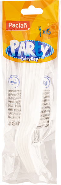 Изображение Одноразовая посуда белая Паклан пати вилка Нинбо Линхуа Пласт м/у, 6 шт