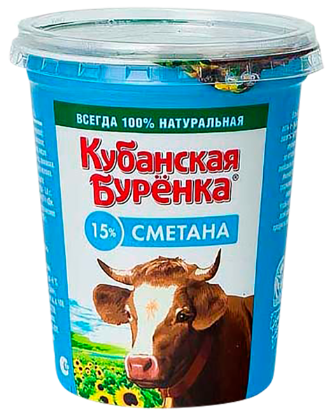 Изображение Сметана 15% Кубанская Буренка ВБД п/б, 300 г