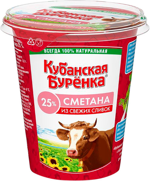 Изображение Сметана 25% Кубанская Буренка ВБД п/б, 300 г